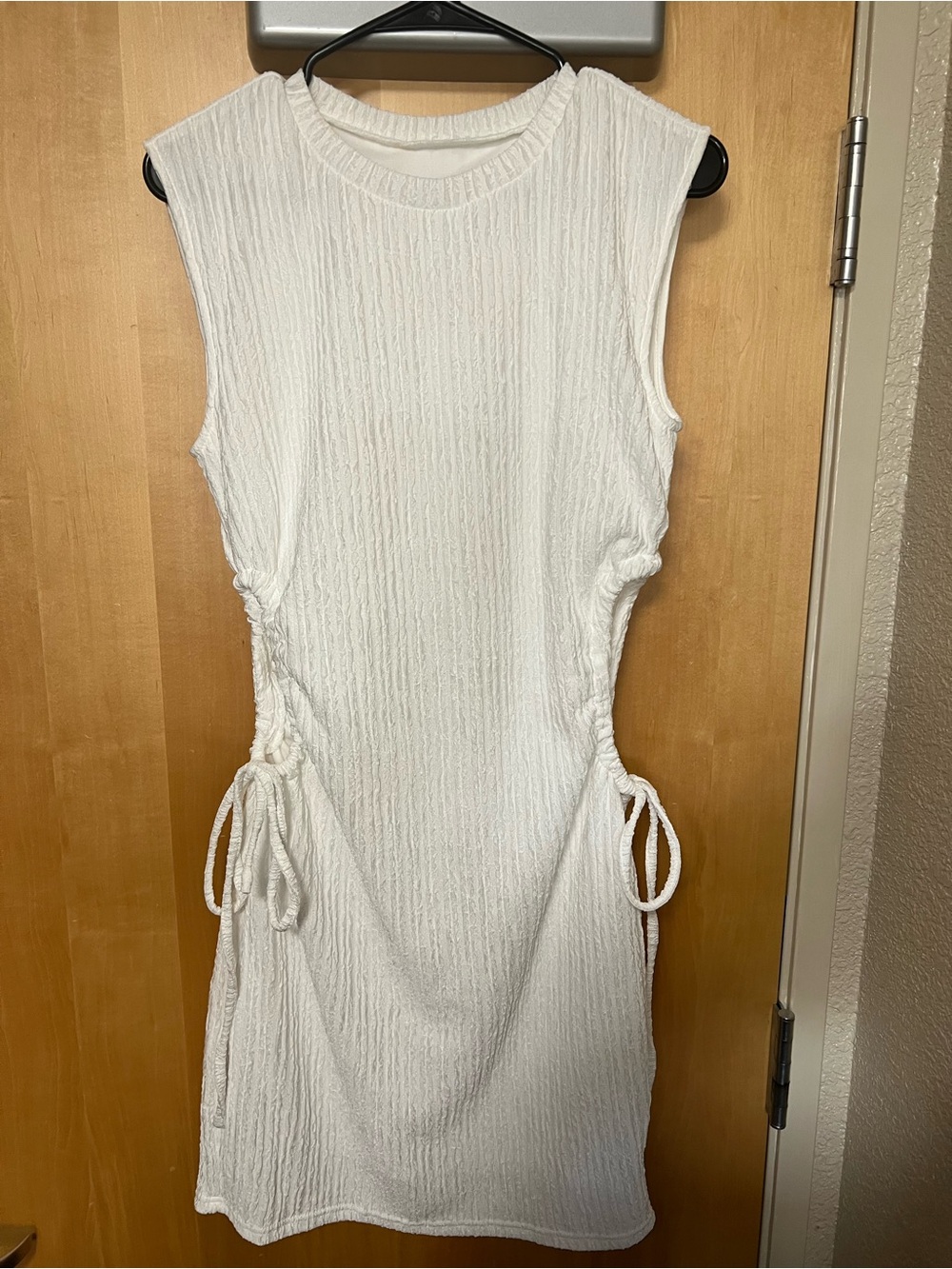 Sleeveless White Ruched Tie-Side Mini Dress